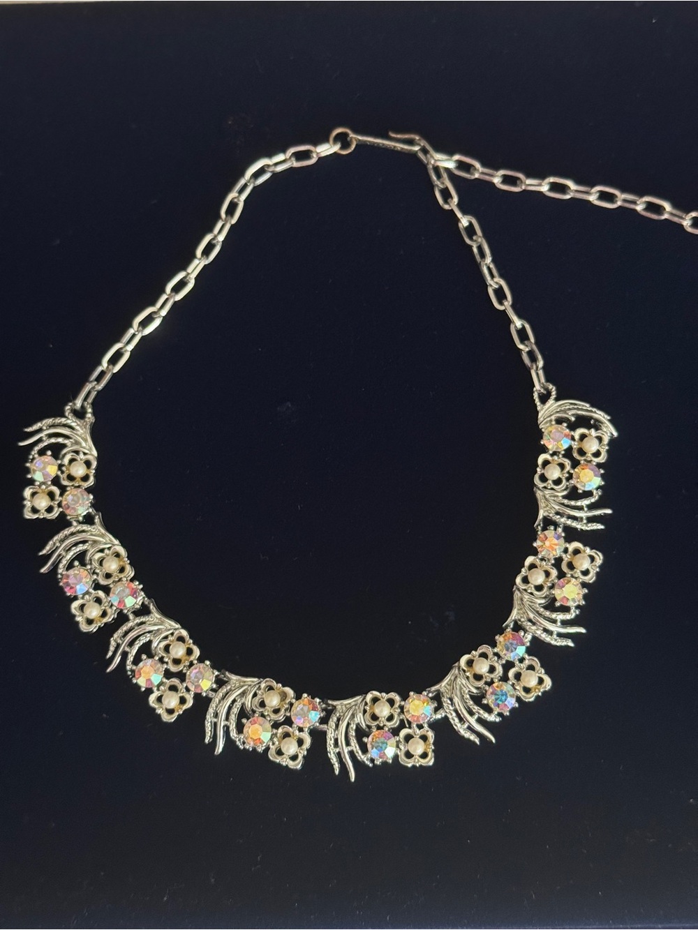 Coro Silver-Tone Floral Necklace with Aurora Iridescent Crystals - Picture 5 of 6